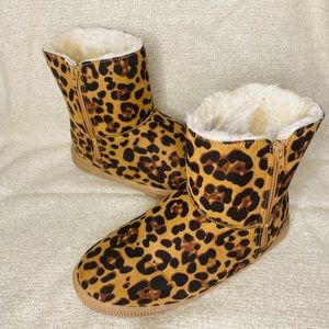 Women Faux Fur Leopard Booties